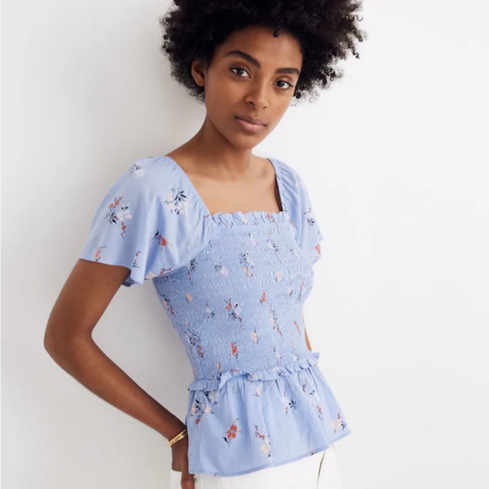 Madewell Smocked Flutter Sleeve Top in Aloha Size Small